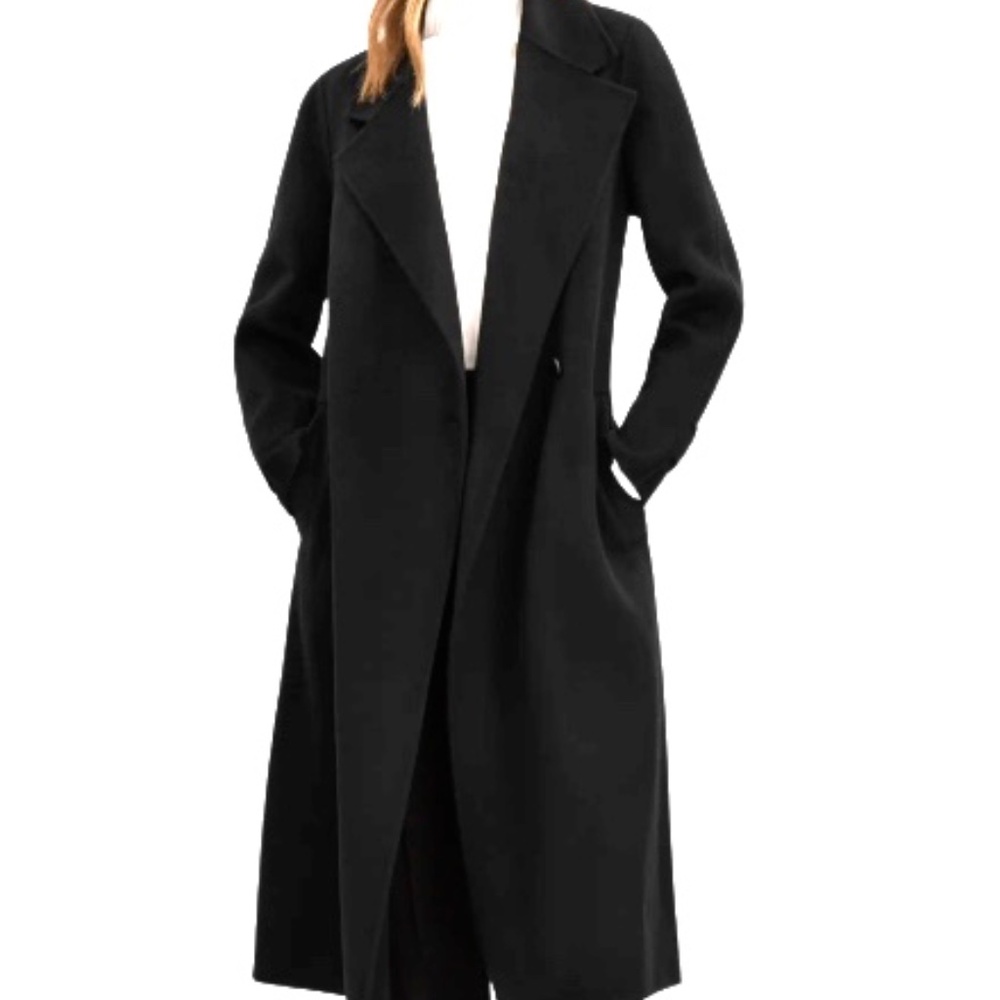 NWOT Reiss NRD Emile Wool Blend Longline Belted Coat in Black